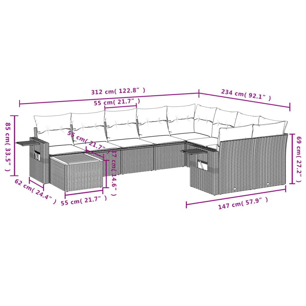 10-delige Loungeset met kussens poly rattan zwart is nu te koop bij PeponiXL, paradijselijk wonen!