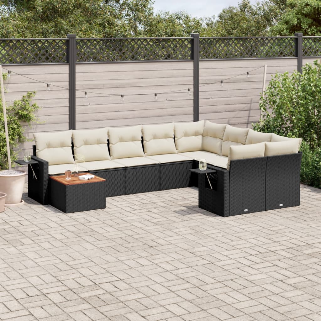 10-delige Loungeset met kussens poly rattan zwart is nu te koop bij PeponiXL, paradijselijk wonen!