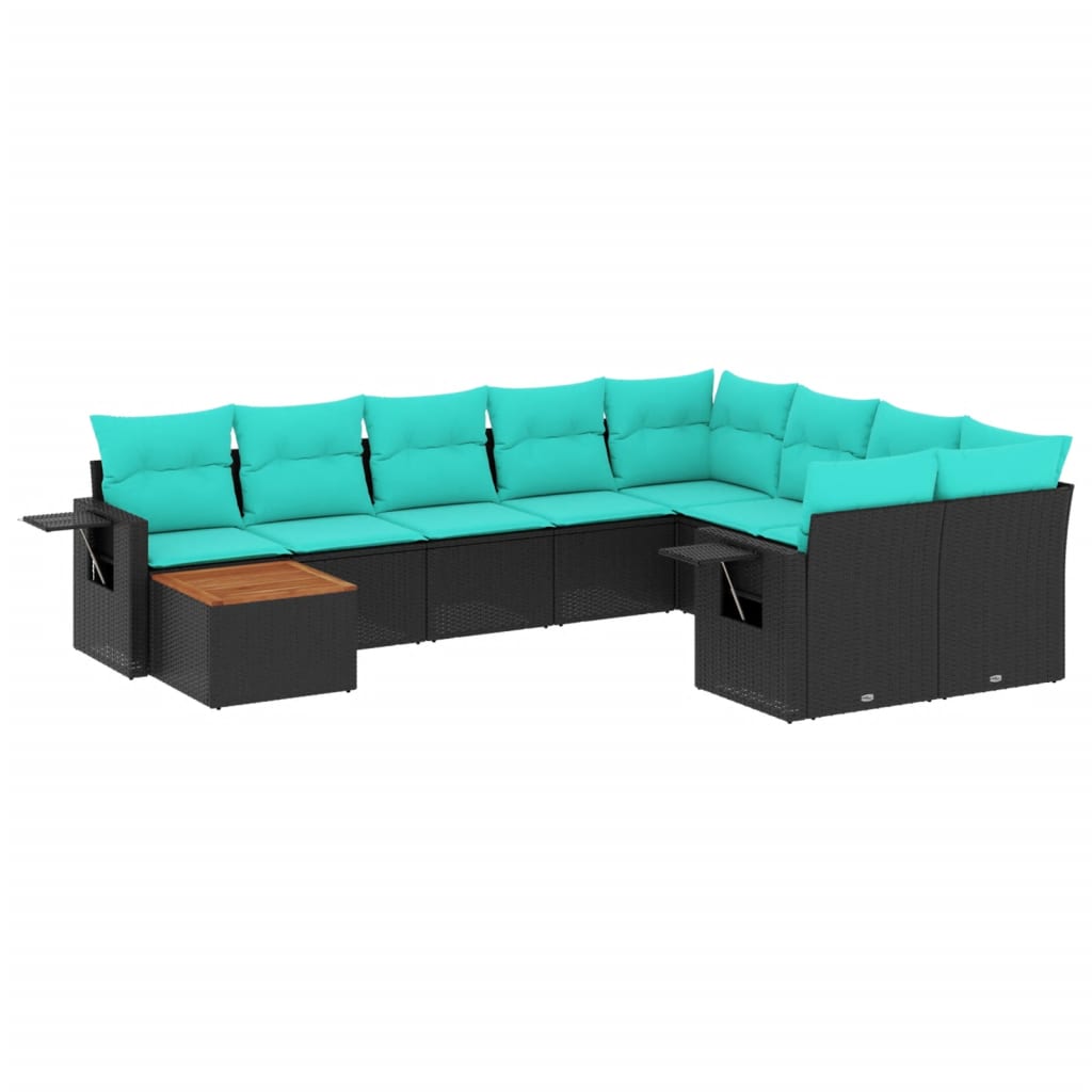 10-delige tuinbankset met kussens van zwart polyrotan is nu te koop bij PeponiXL, paradijselijk wonen!