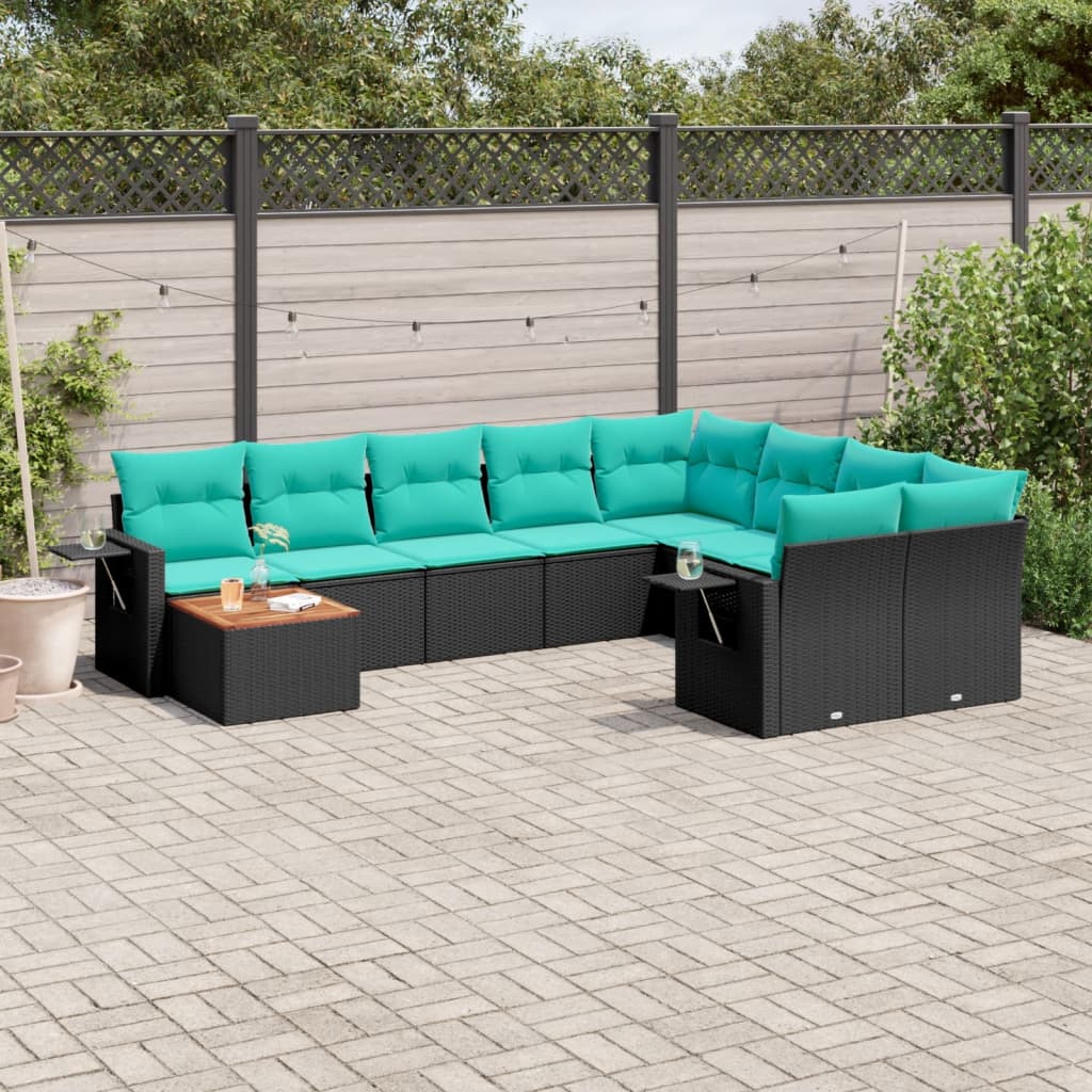 10-delige tuinbankset met kussens van zwart polyrotan is nu te koop bij PeponiXL, paradijselijk wonen!