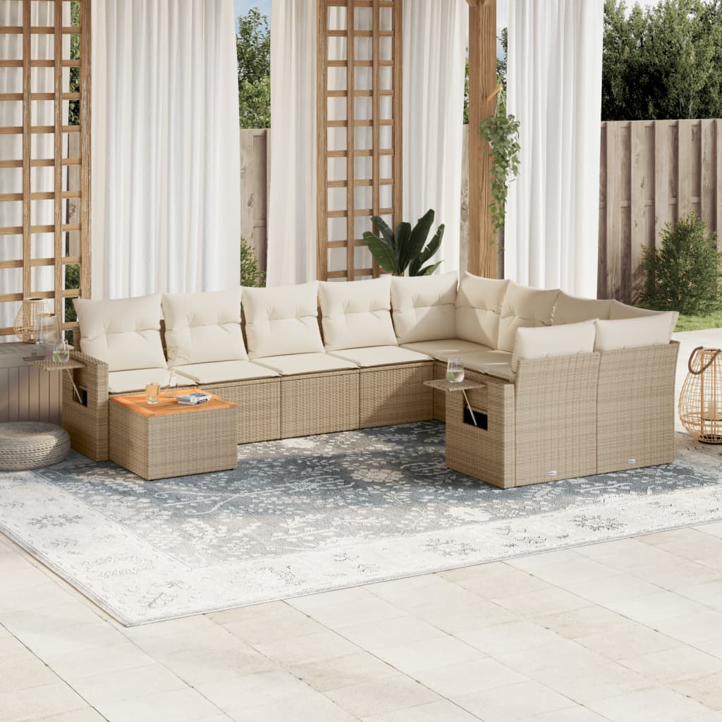 10-delige Loungeset met kussens poly rattan beige is nu te koop bij PeponiXL, paradijselijk wonen!