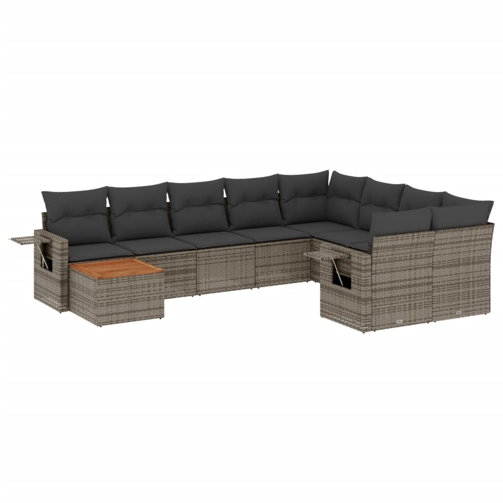 10-delige Loungeset met kussens poly rattan grijs is nu te koop bij PeponiXL, paradijselijk wonen!