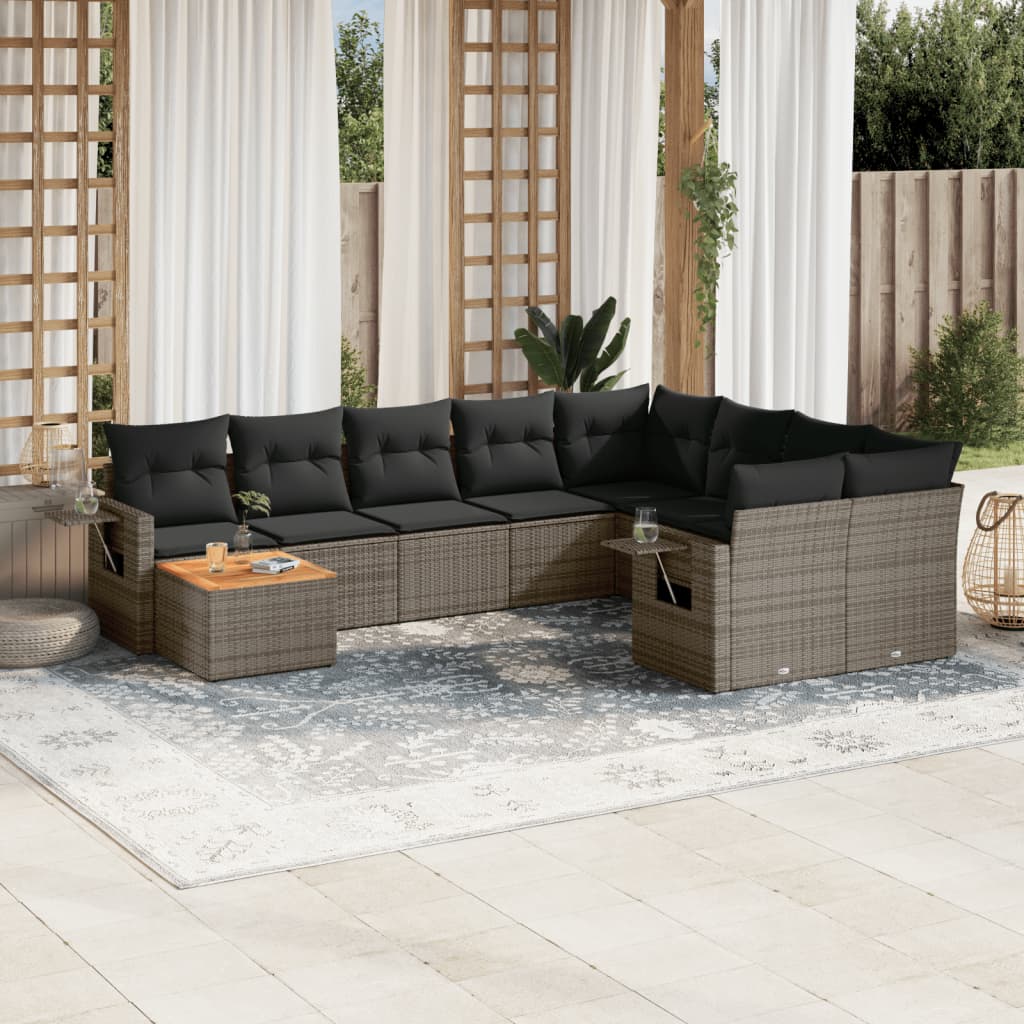 10-delige Loungeset met kussens poly rattan grijs is nu te koop bij PeponiXL, paradijselijk wonen!