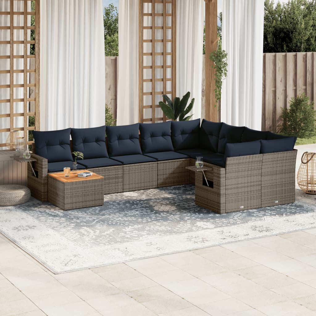 10-delige tuinbankset met kussens, grijs polyrotan is nu te koop bij PeponiXL, paradijselijk wonen!