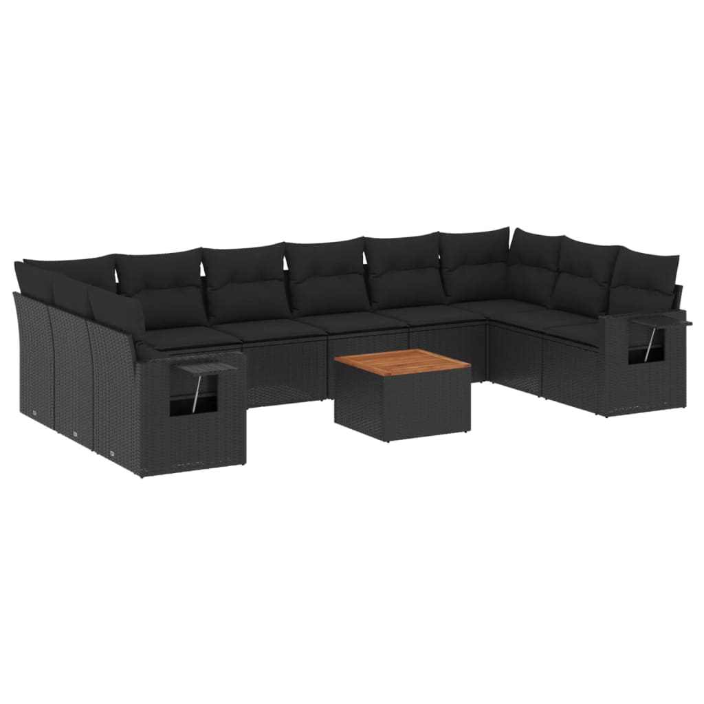 11-delige Loungeset met kussens poly rattan zwart is nu te koop bij PeponiXL, paradijselijk wonen!