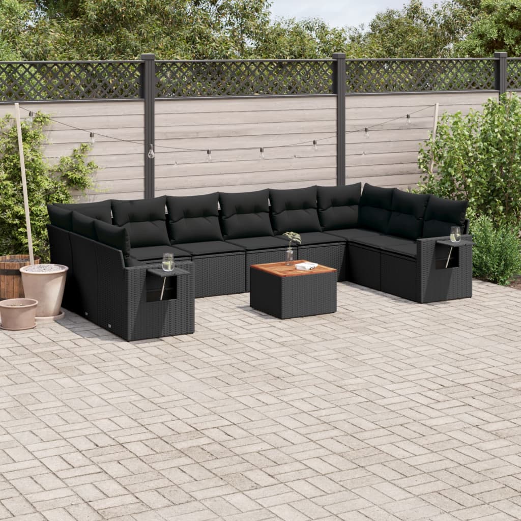 11-delige Loungeset met kussens poly rattan zwart is nu te koop bij PeponiXL, paradijselijk wonen!