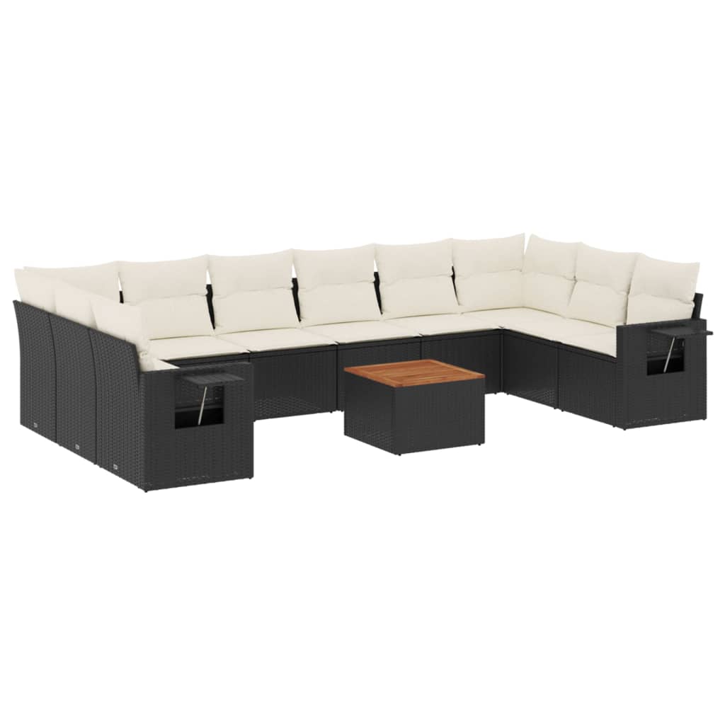 11-delige Loungeset met kussens poly rattan zwart is nu te koop bij PeponiXL, paradijselijk wonen!