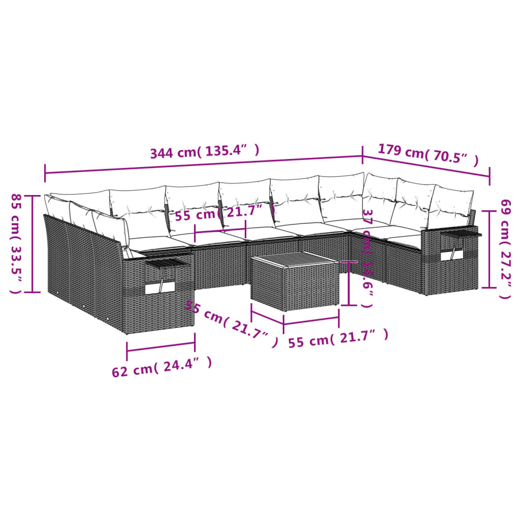 11-delige Loungeset met kussens poly rattan zwart is nu te koop bij PeponiXL, paradijselijk wonen!