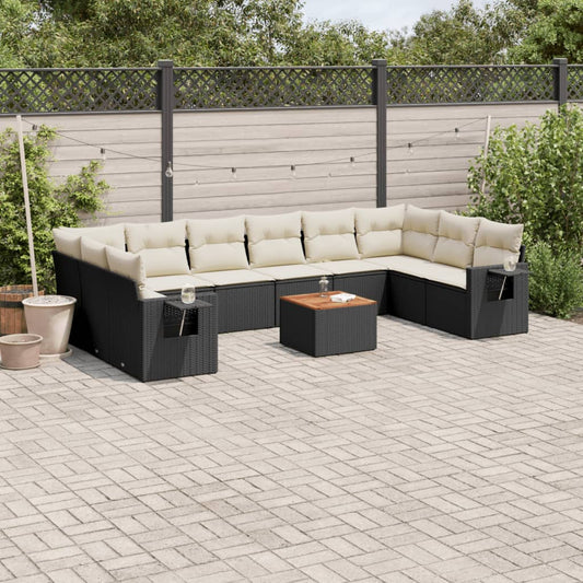 11-delige Loungeset met kussens poly rattan zwart is nu te koop bij PeponiXL, paradijselijk wonen!