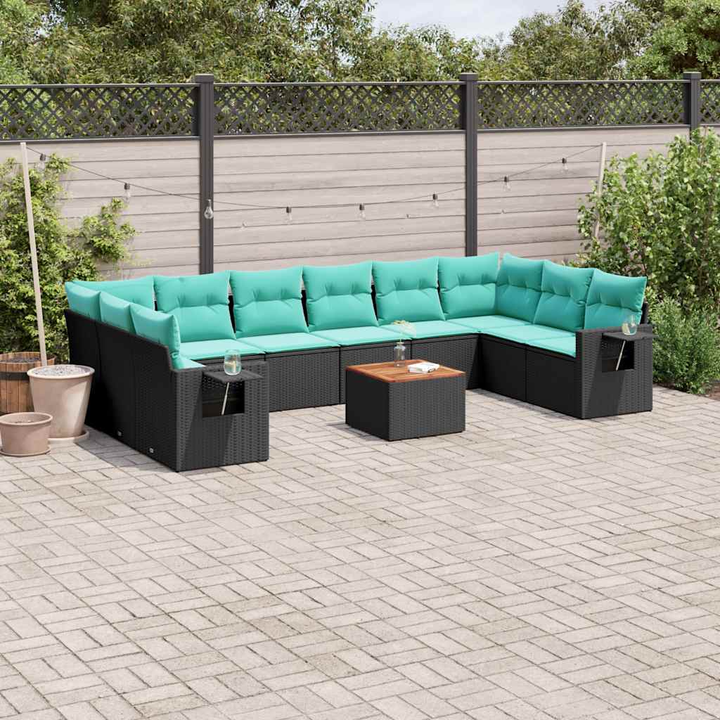 11-delige tuinbankset met kussens, zwart polyrotan is nu te koop bij PeponiXL, paradijselijk wonen!