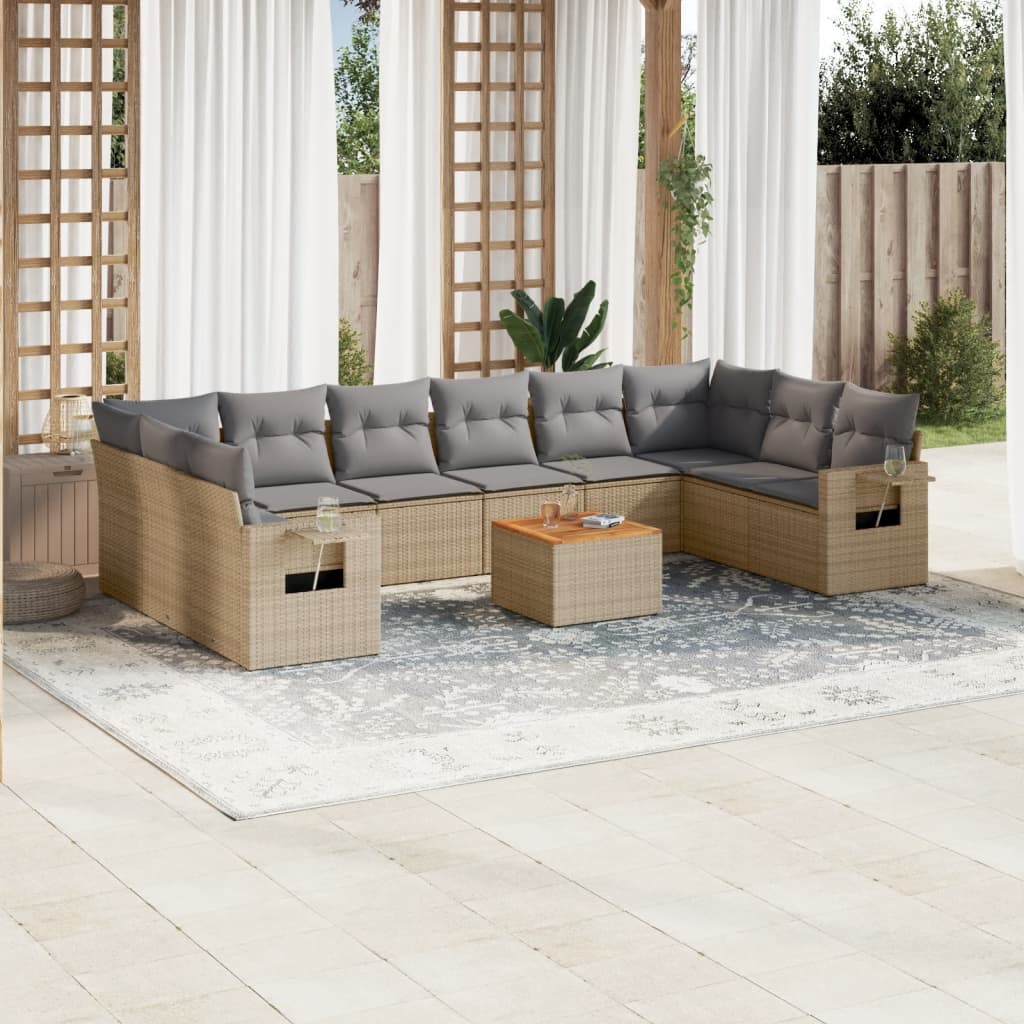 11-delige Tuinset met kussens poly rattan beige is nu te koop bij PeponiXL, paradijselijk wonen!