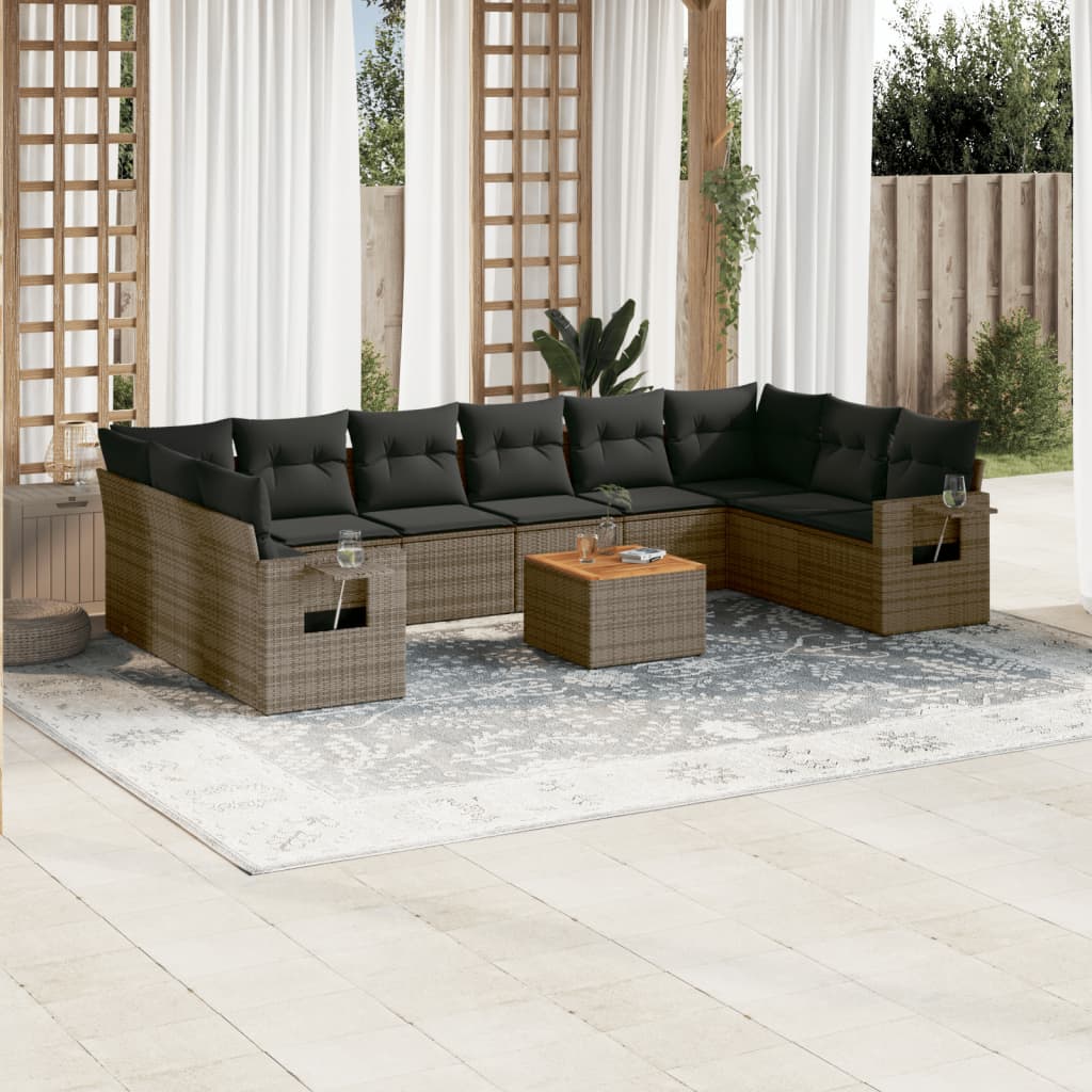 11-delige Loungeset met kussens poly rattan grijs is nu te koop bij PeponiXL, paradijselijk wonen!