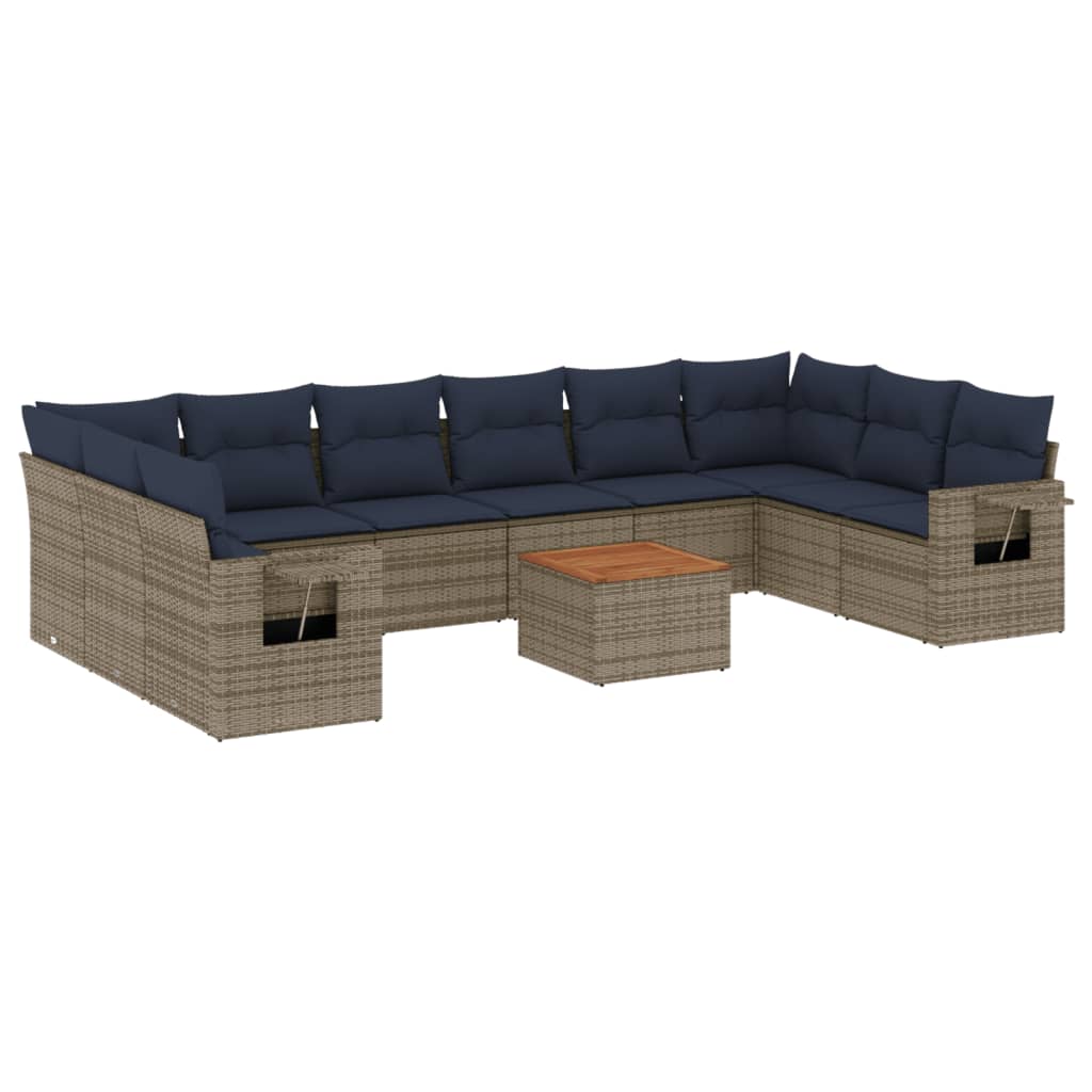 11-delige tuinbankset met kussens, grijs polyrotan is nu te koop bij PeponiXL, paradijselijk wonen!