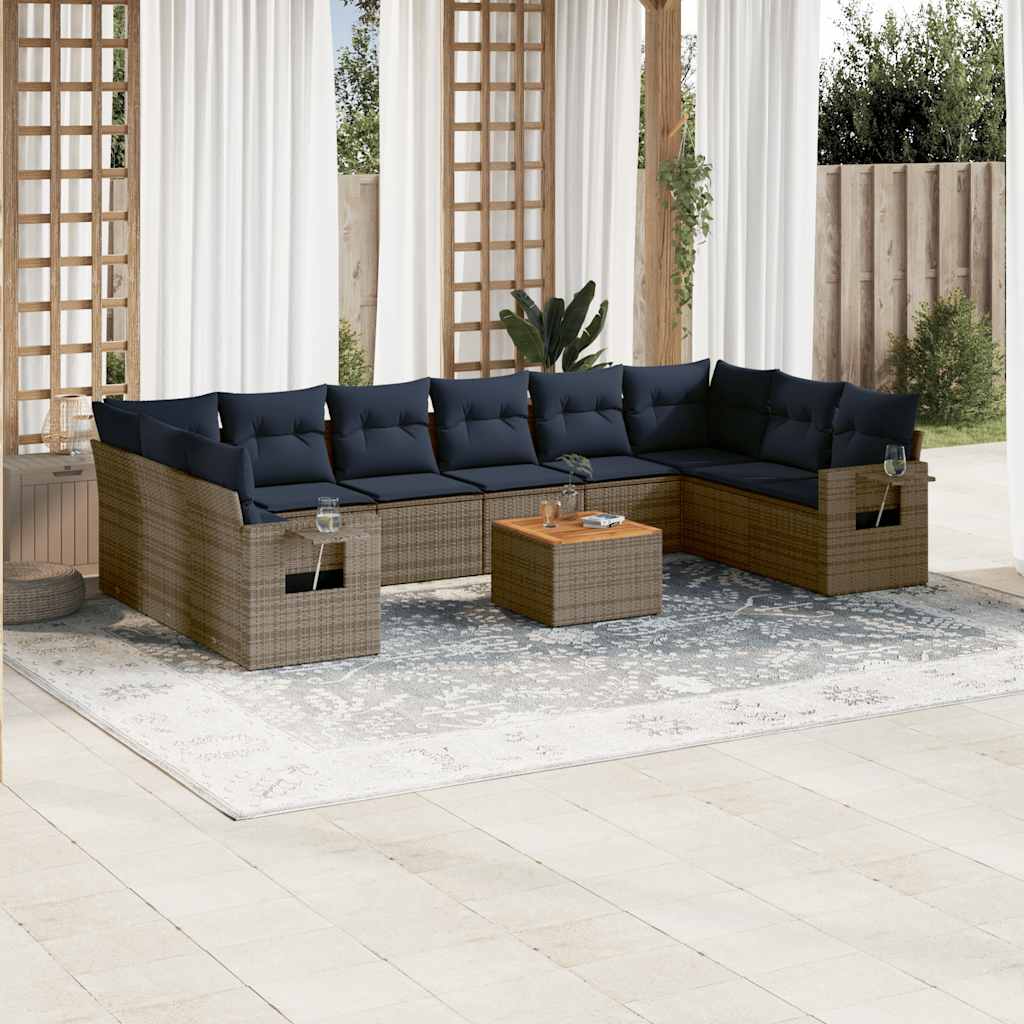 11-delige tuinbankset met kussens, grijs polyrotan is nu te koop bij PeponiXL, paradijselijk wonen!