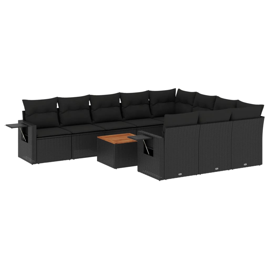 11-delige Loungeset met kussens poly rattan zwart is nu te koop bij PeponiXL, paradijselijk wonen!