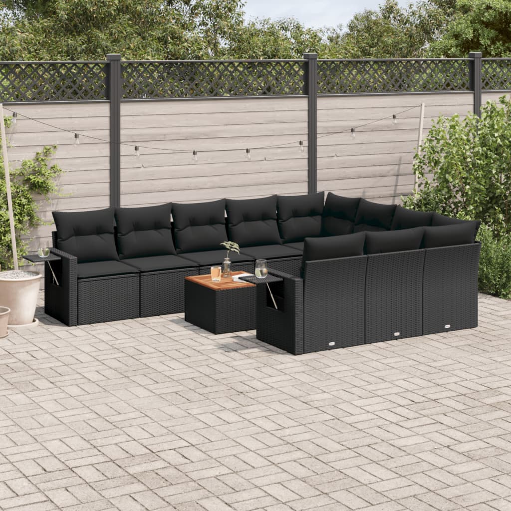 11-delige Loungeset met kussens poly rattan zwart is nu te koop bij PeponiXL, paradijselijk wonen!