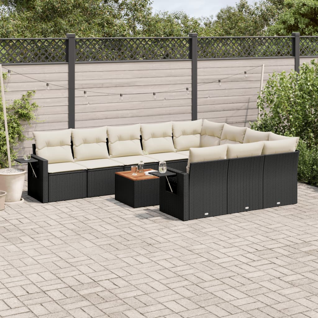 11-delige Loungeset met kussens poly rattan zwart is nu te koop bij PeponiXL, paradijselijk wonen!