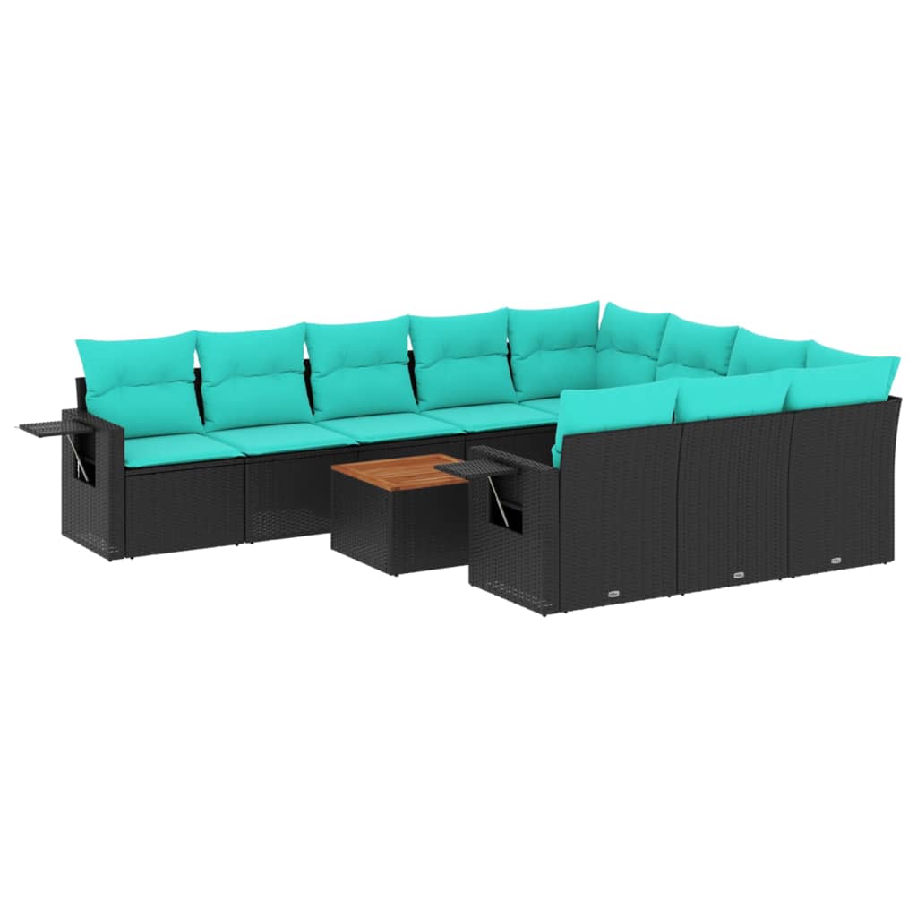 11-delige tuinbankset met kussens, zwart polyrotan is nu te koop bij PeponiXL, paradijselijk wonen!