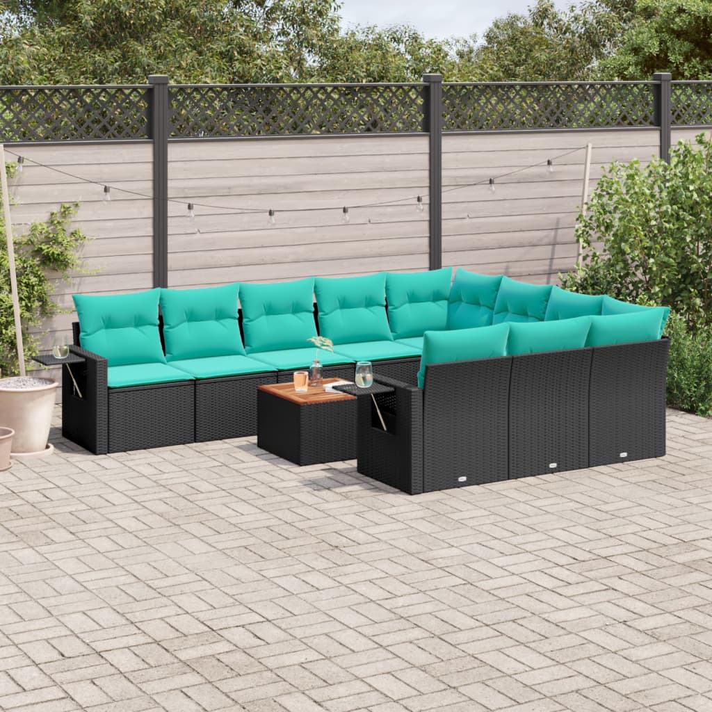 11-delige tuinbankset met kussens, zwart polyrotan is nu te koop bij PeponiXL, paradijselijk wonen!