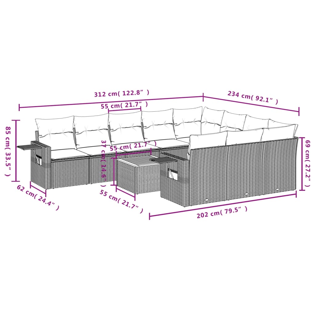 11-delige Tuinset met kussens poly rattan beige is nu te koop bij PeponiXL, paradijselijk wonen!