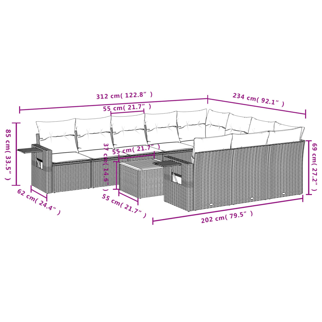 11-delige Tuinset met kussens poly rattan beige is nu te koop bij PeponiXL, paradijselijk wonen!