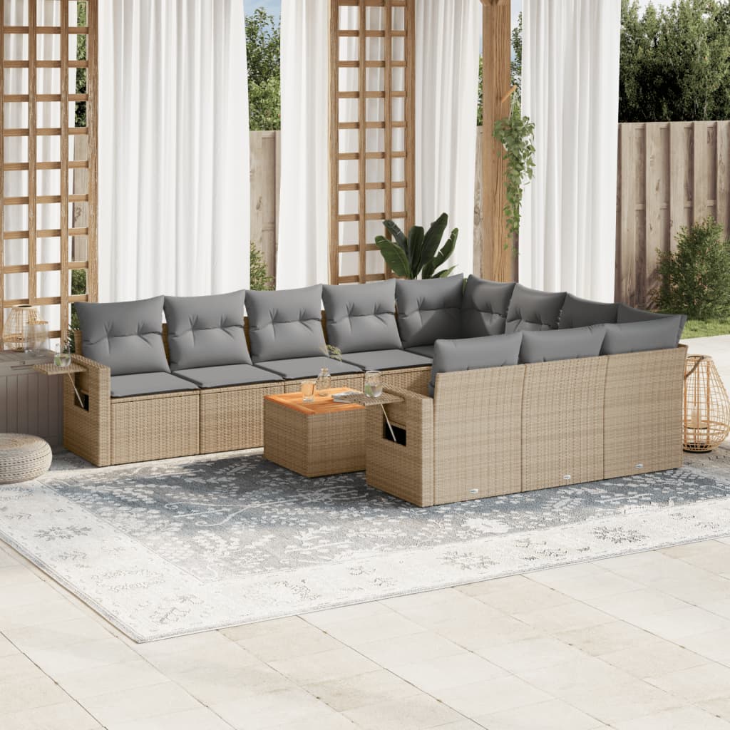 11-delige Tuinset met kussens poly rattan beige is nu te koop bij PeponiXL, paradijselijk wonen!