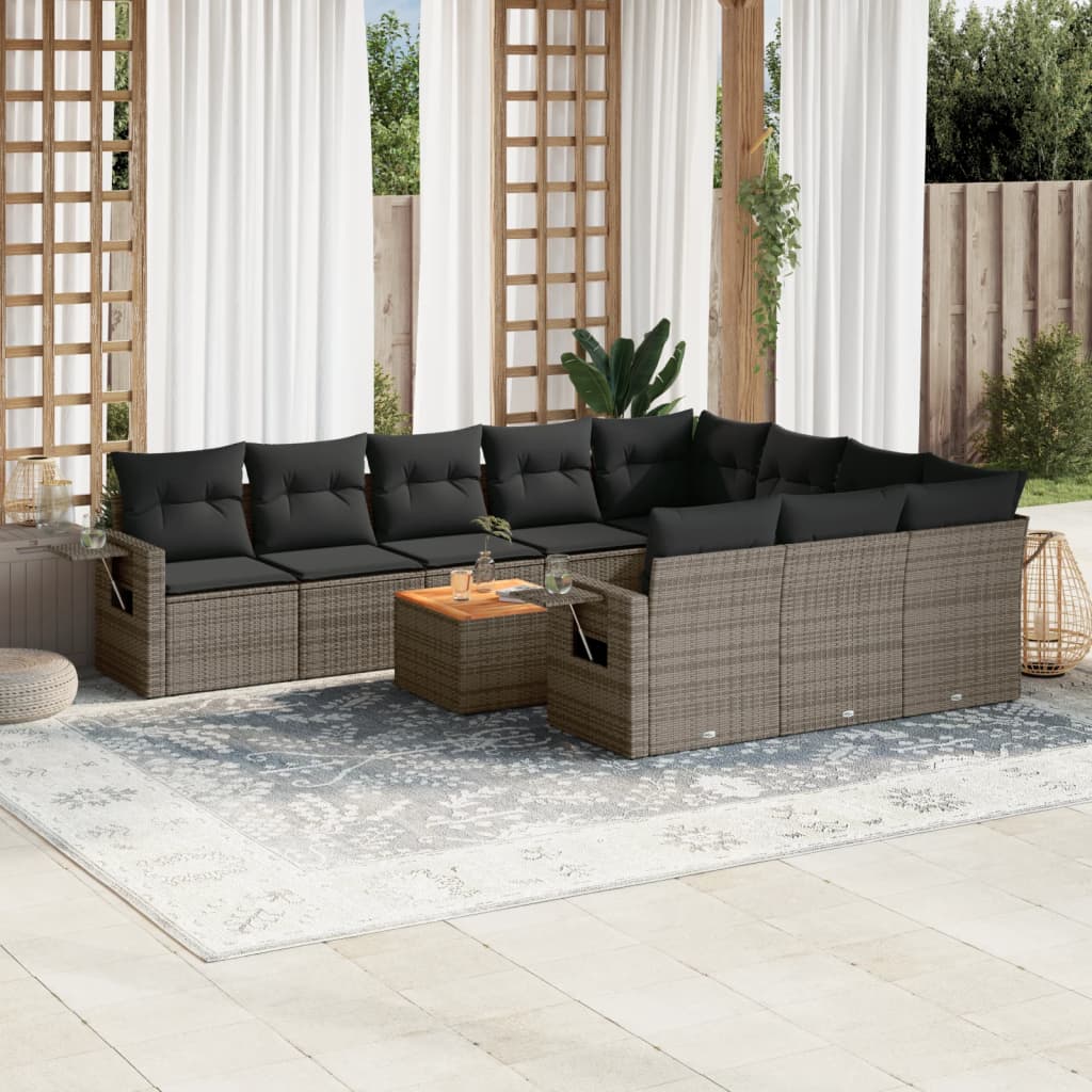 11-delige Loungeset met kussens poly rattan grijs is nu te koop bij PeponiXL, paradijselijk wonen!