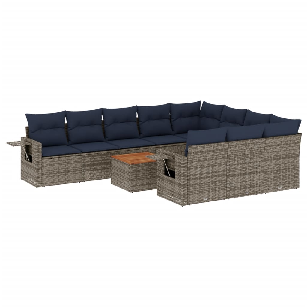 11-delige tuinbankset met kussens, grijs polyrotan is nu te koop bij PeponiXL, paradijselijk wonen!