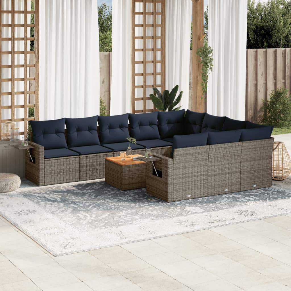 11-delige tuinbankset met kussens, grijs polyrotan is nu te koop bij PeponiXL, paradijselijk wonen!