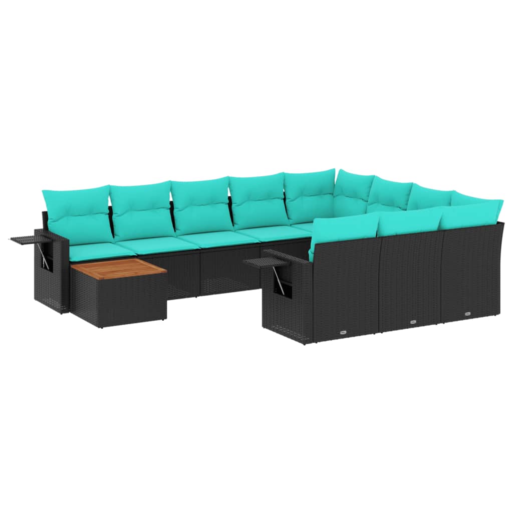 11-delige tuinbankset met kussens, zwart polyrotan is nu te koop bij PeponiXL, paradijselijk wonen!