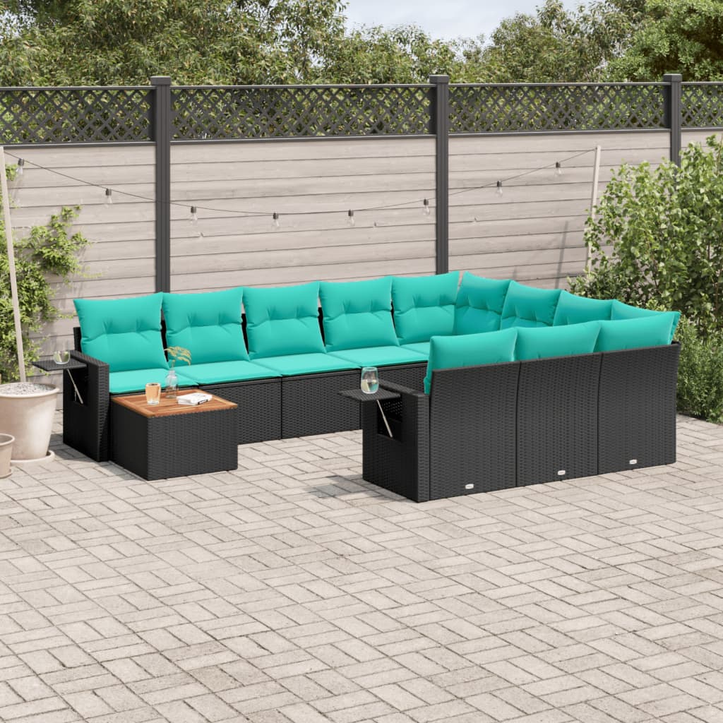 11-delige tuinbankset met kussens, zwart polyrotan is nu te koop bij PeponiXL, paradijselijk wonen!