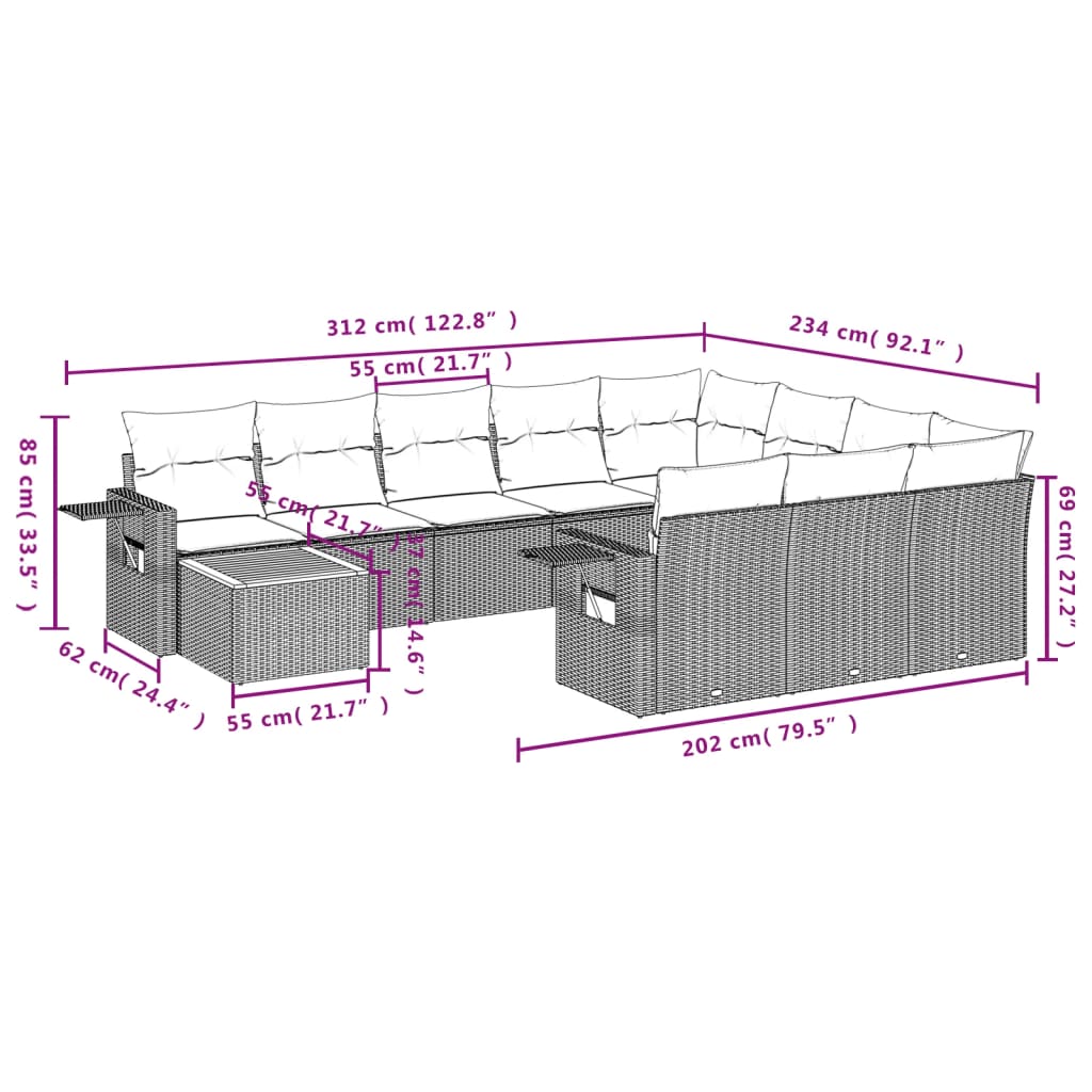 11-delige Tuinset met kussens poly rattan beige is nu te koop bij PeponiXL, paradijselijk wonen!