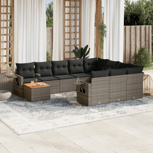 11-delige Loungeset met kussens poly rattan grijs is nu te koop bij PeponiXL, paradijselijk wonen!