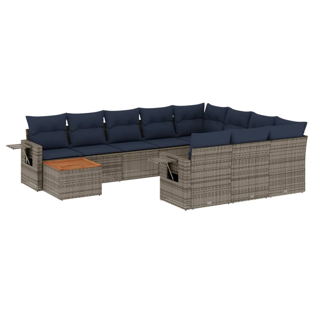 11-delige tuinbankset met kussens, grijs polyrotan is nu te koop bij PeponiXL, paradijselijk wonen!