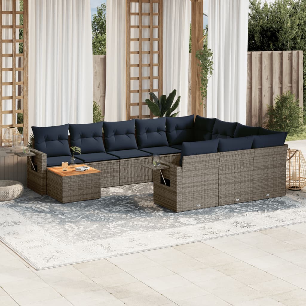 11-delige tuinbankset met kussens, grijs polyrotan is nu te koop bij PeponiXL, paradijselijk wonen!