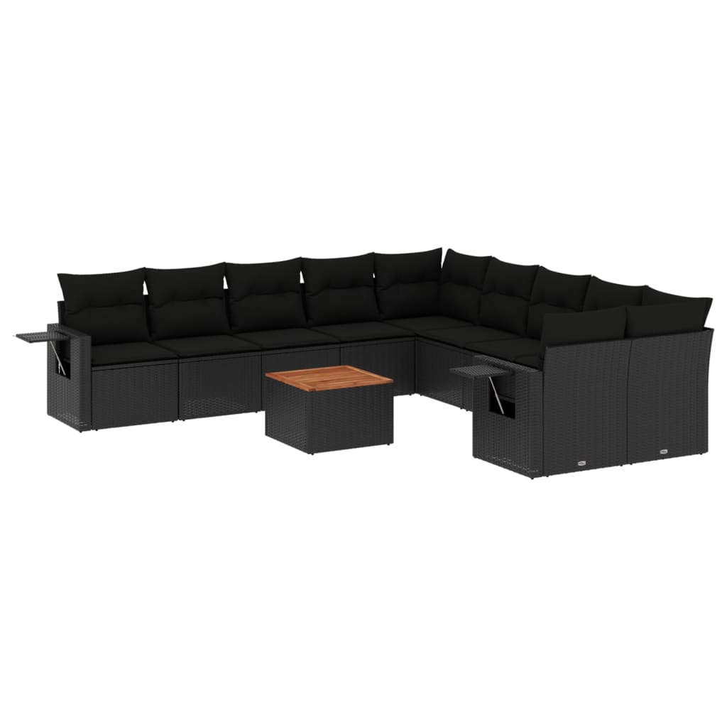 11-delige Loungeset met kussens poly rattan zwart is nu te koop bij PeponiXL, paradijselijk wonen!