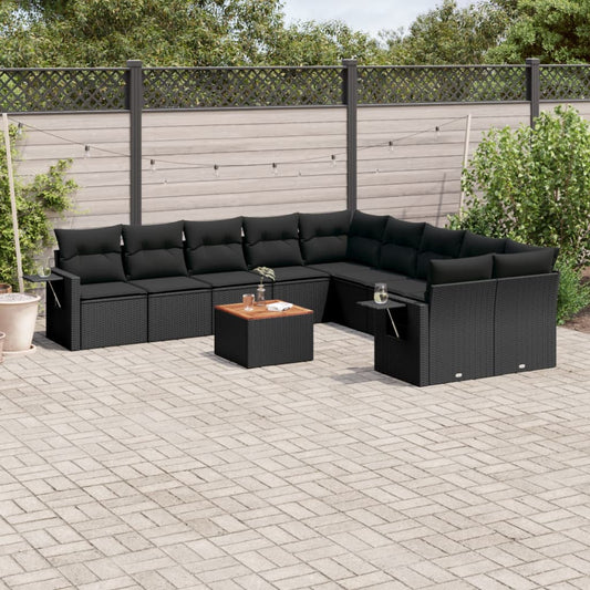 11-delige Loungeset met kussens poly rattan zwart is nu te koop bij PeponiXL, paradijselijk wonen!