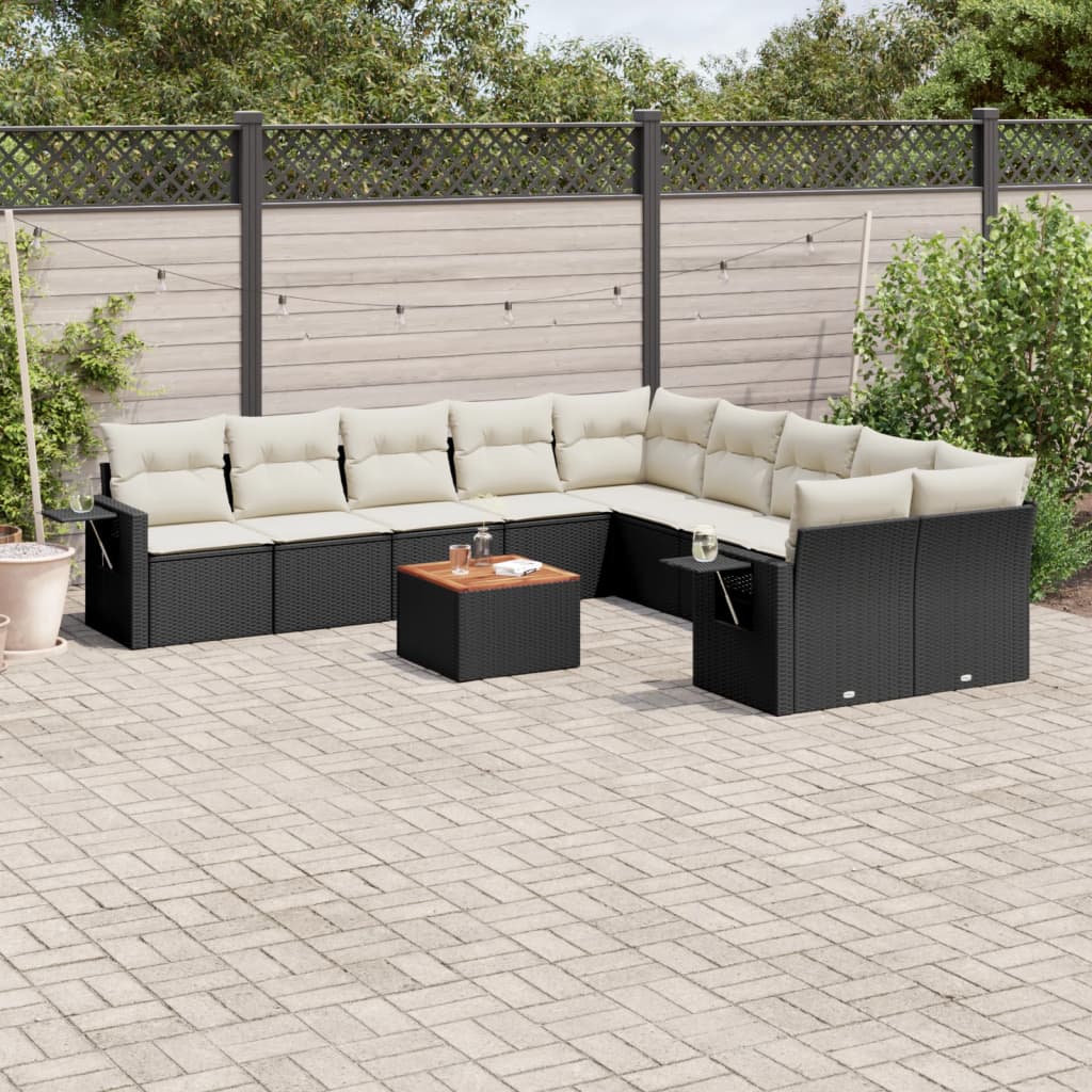 11-delige Loungeset met kussens poly rattan zwart is nu te koop bij PeponiXL, paradijselijk wonen!