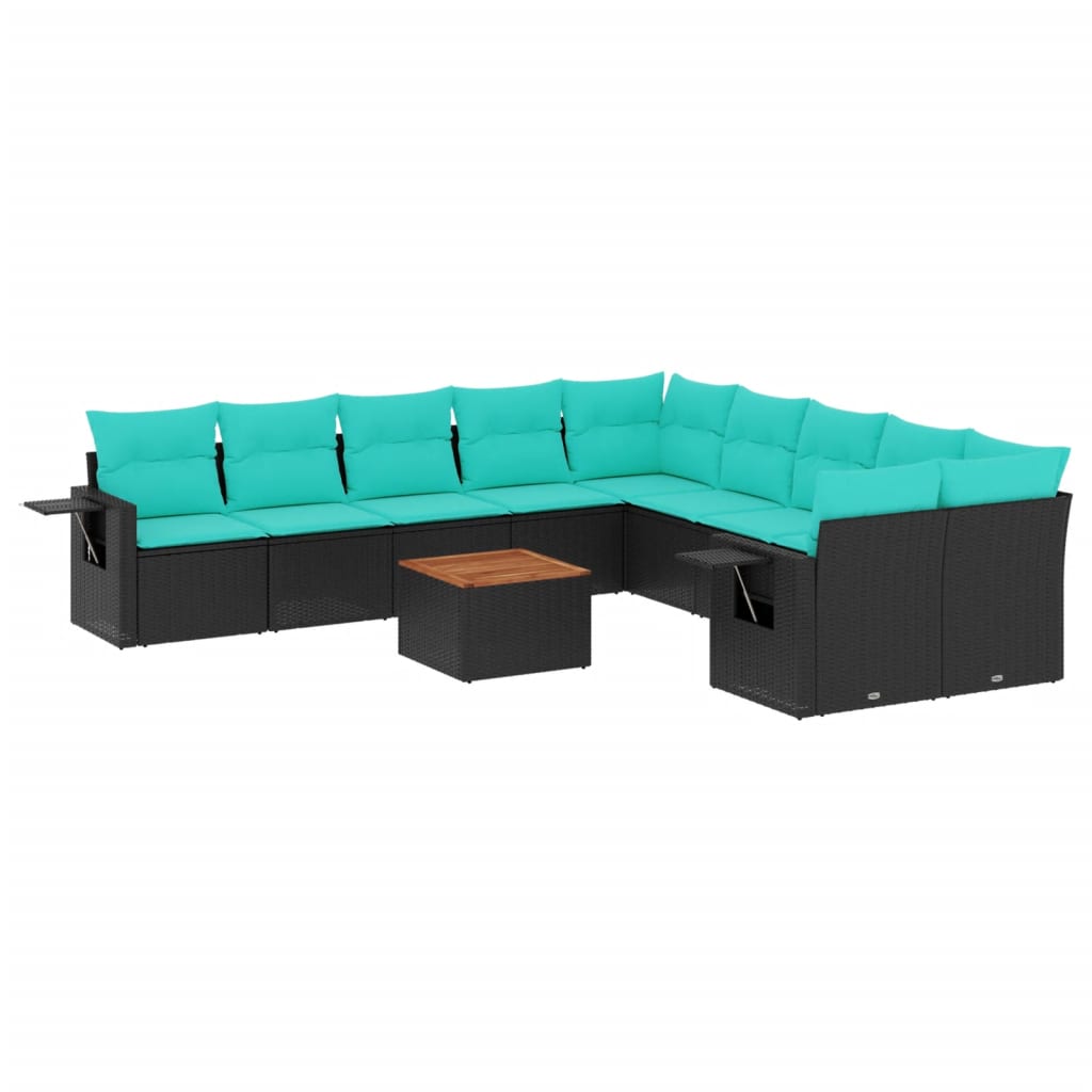 11-delige tuinbankset met kussens, zwart polyrotan is nu te koop bij PeponiXL, paradijselijk wonen!