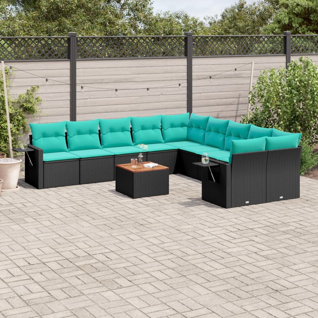 11-delige tuinbankset met kussens, zwart polyrotan is nu te koop bij PeponiXL, paradijselijk wonen!