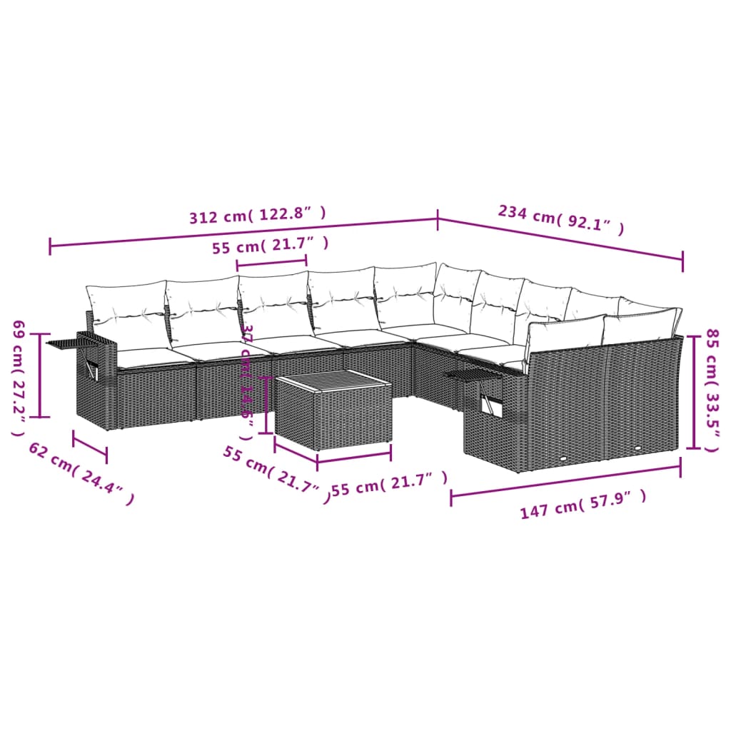 11-delige Loungeset met kussens poly rattan grijs is nu te koop bij PeponiXL, paradijselijk wonen!