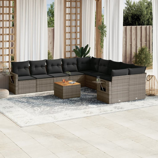 11-delige Loungeset met kussens poly rattan grijs is nu te koop bij PeponiXL, paradijselijk wonen!