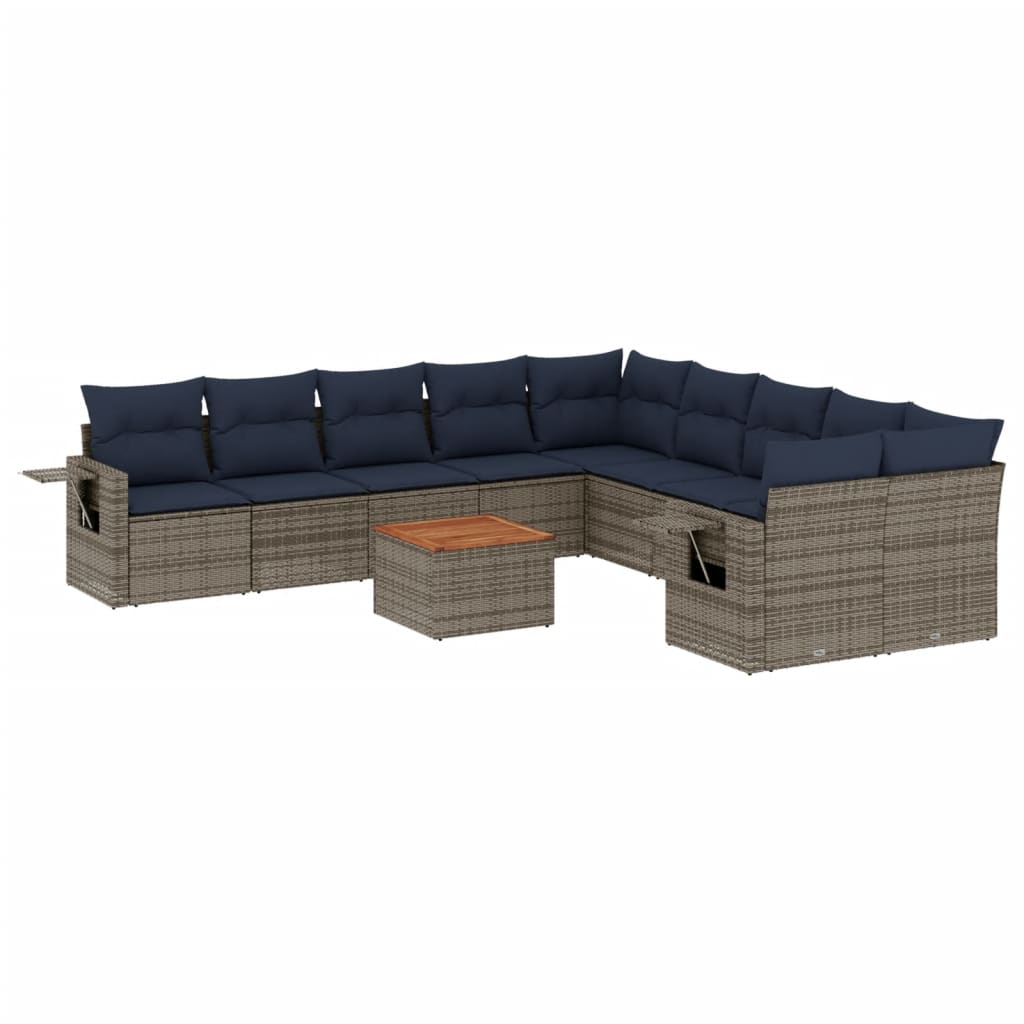 11-delige tuinbankset met kussens, grijs polyrotan is nu te koop bij PeponiXL, paradijselijk wonen!