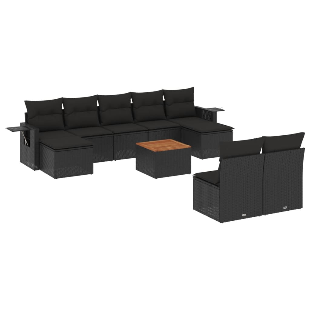 10-delige Loungeset met kussens poly rattan zwart is nu te koop bij PeponiXL, paradijselijk wonen!