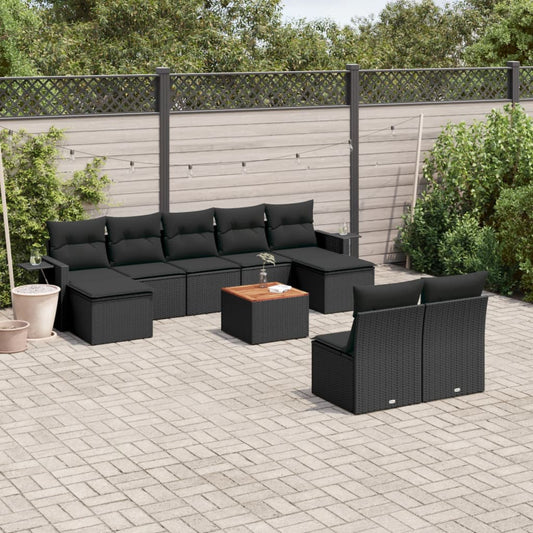 10-delige Loungeset met kussens poly rattan zwart is nu te koop bij PeponiXL, paradijselijk wonen!