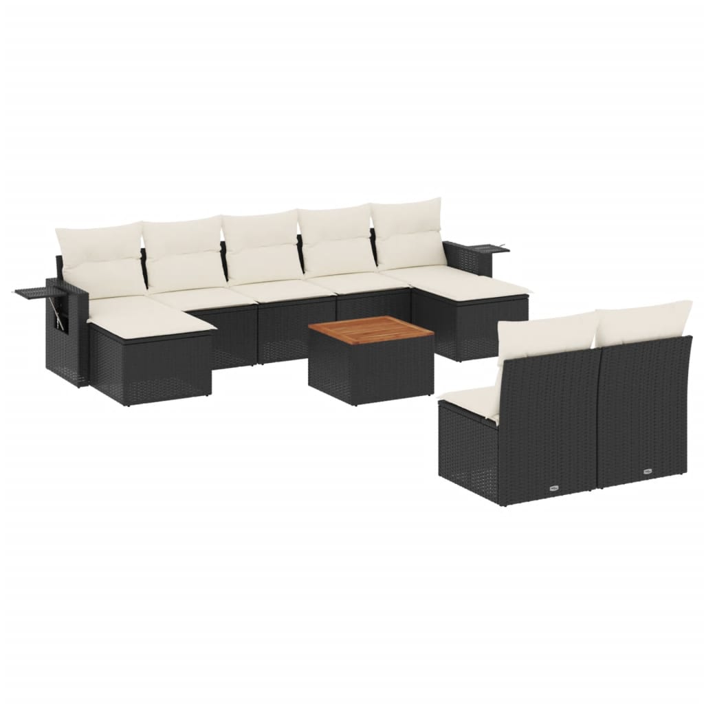 10-delige Loungeset met kussens poly rattan zwart is nu te koop bij PeponiXL, paradijselijk wonen!