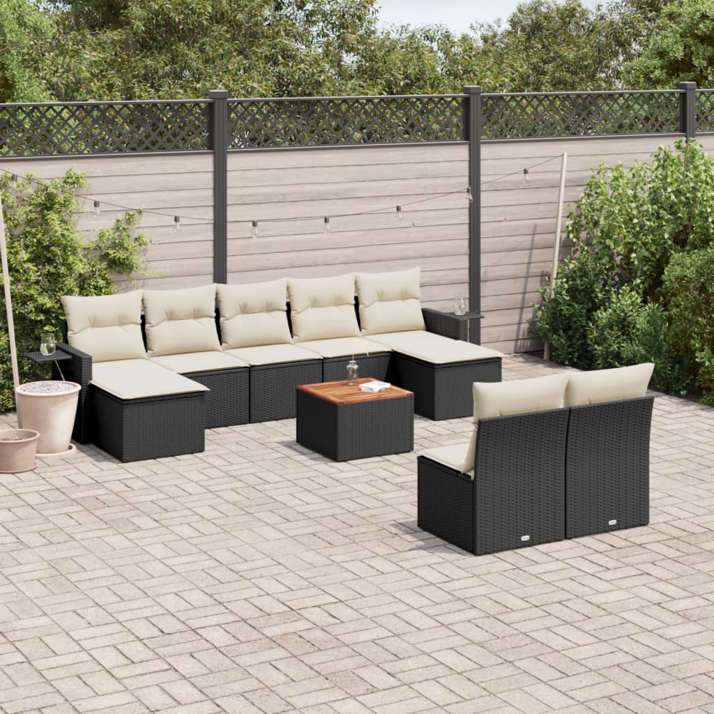 10-delige Loungeset met kussens poly rattan zwart is nu te koop bij PeponiXL, paradijselijk wonen!