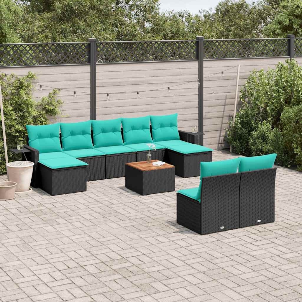 10-delige tuinbankset met kussens van zwart polyrotan is nu te koop bij PeponiXL, paradijselijk wonen!
