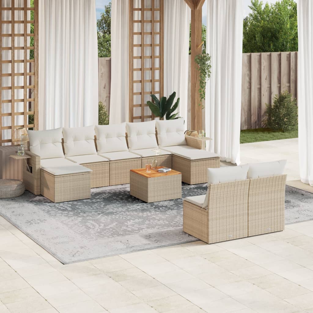 10-delige Loungeset met kussens poly rattan beige is nu te koop bij PeponiXL, paradijselijk wonen!