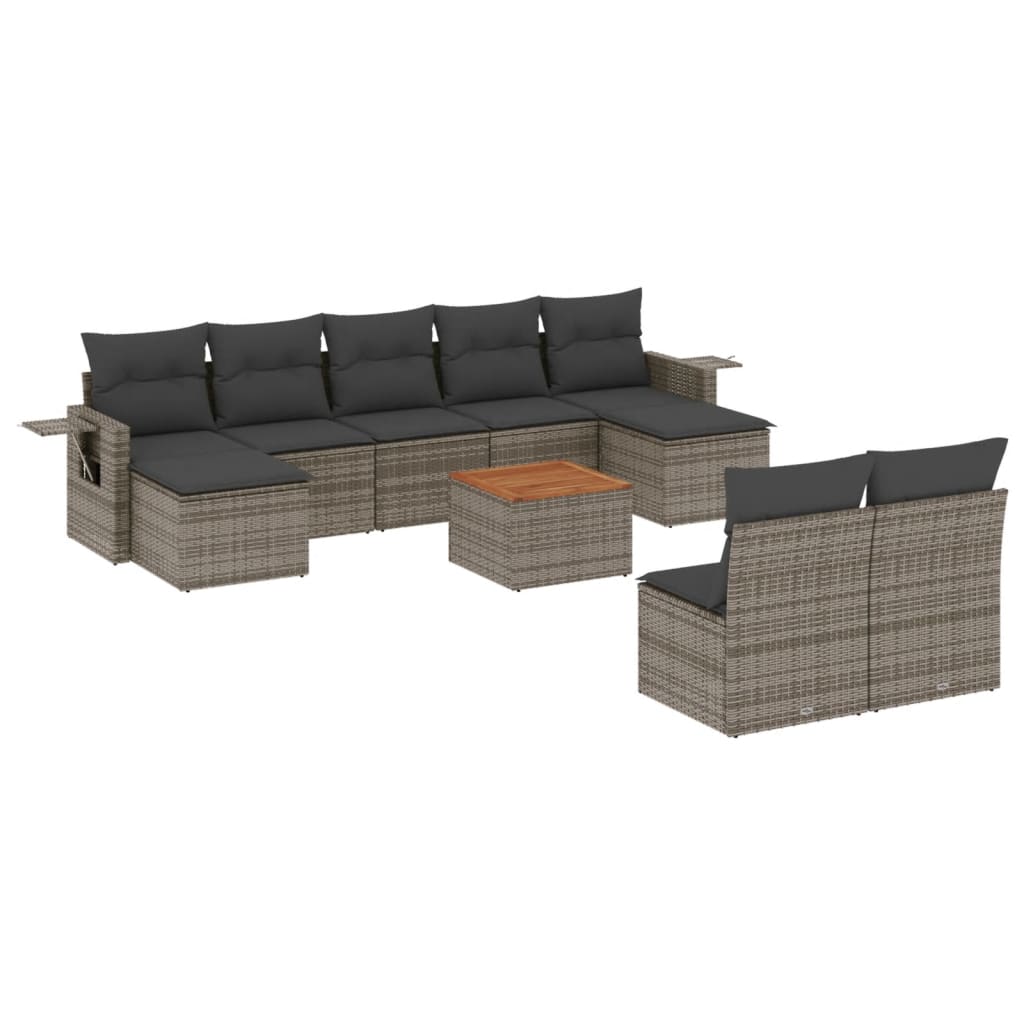 10-delige Loungeset met kussens poly rattan grijs is nu te koop bij PeponiXL, paradijselijk wonen!